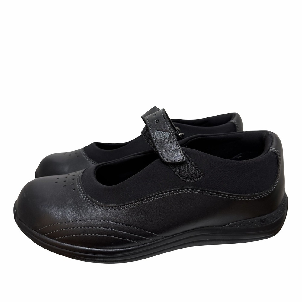 Drew Womens Rose Leather Mary JaneHook & Loop Comfort Shoes Size 6.5 WIDE Black